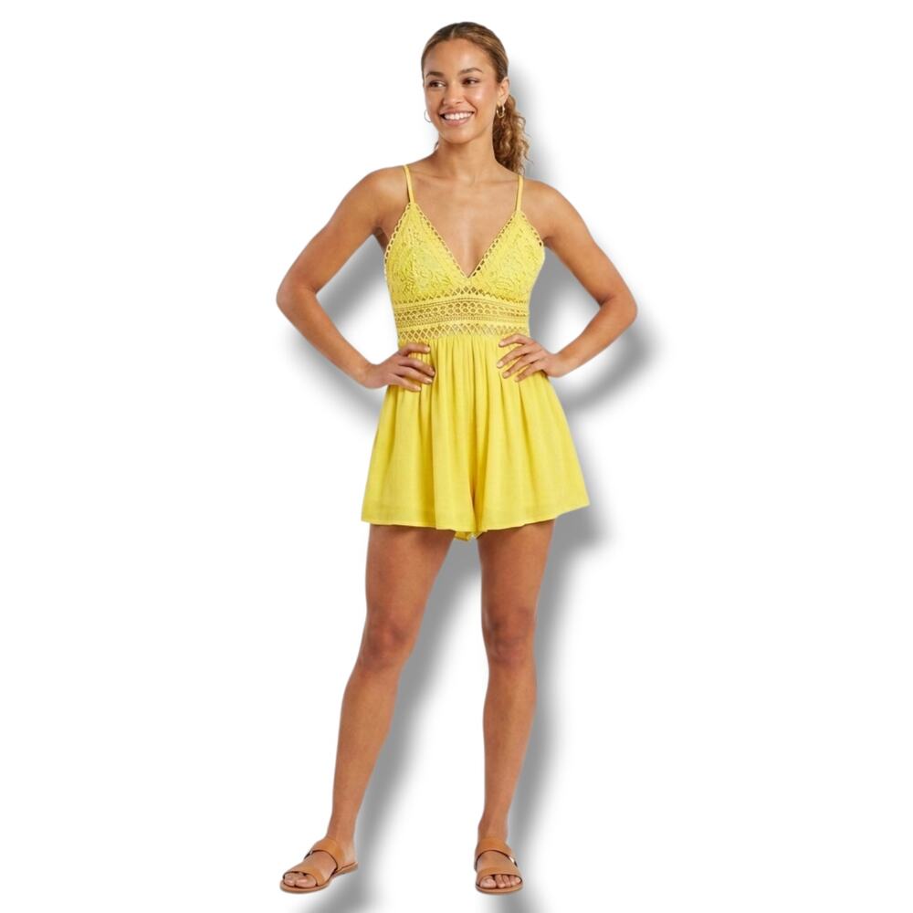 Fashion women's Nova Yellow Lace Crochet Romper